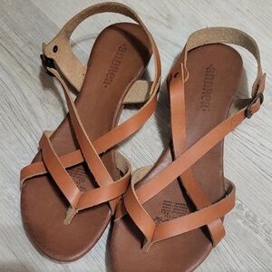 Andrea, brown strappy flat sandals, size 8